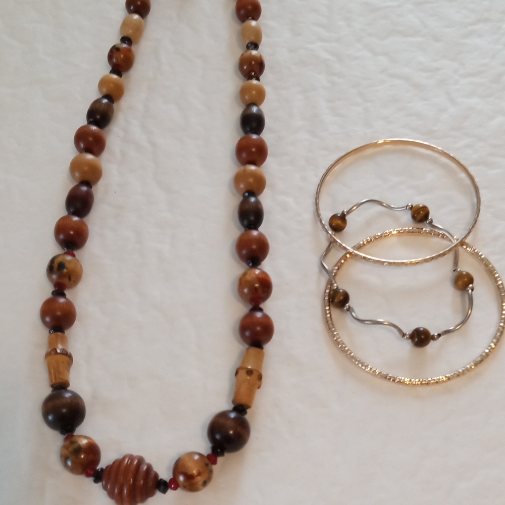 Earthy Brown and Gold Necklace with Spiral Centerpiece